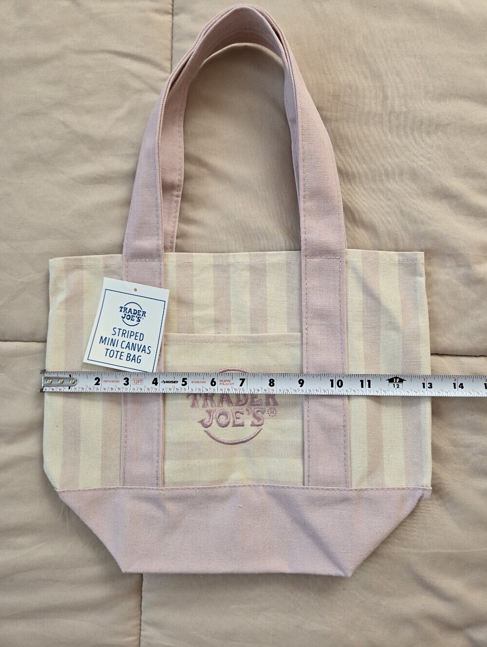 NWT Trader Joe's Mini Striped Tote Bag In Pastel Pink - Picture 2 of 3